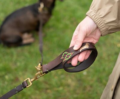 DACHSHUND DOUBLE LEASH | LEATHER | BROWN GOLD