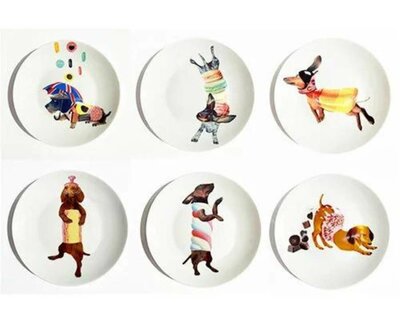 DACHSHUND CASTLE PLATES | SIX PIECES